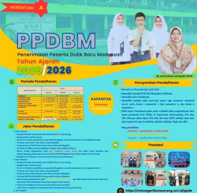 MTsN 1 Kota Serang Buka PPDB 2025 Jalur Reguler, Simak Jadwal dan Persyaratannya