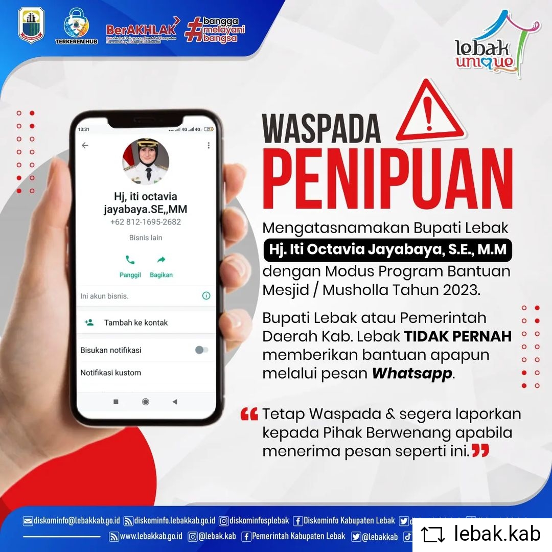 Awas ! Nama Bupati Lebak Dicatut Penipuan Program Bantuan Mushala