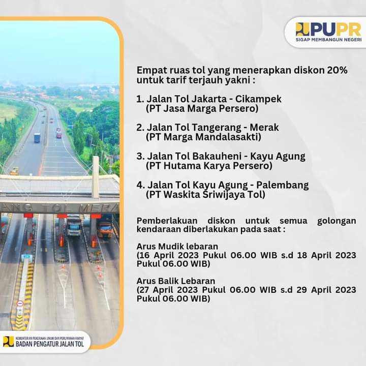 Hari Ini Diskon Tarif Tol 20% Mulai Diberlakukan Di 4 Ruas Jalan Tol