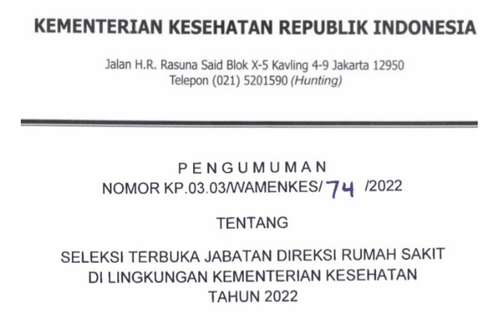 PENGUMUMAN! Kemenkes Buka Lowongan 60 Jabatan Direksi Rumah Sakit, Ini Syaratnya 