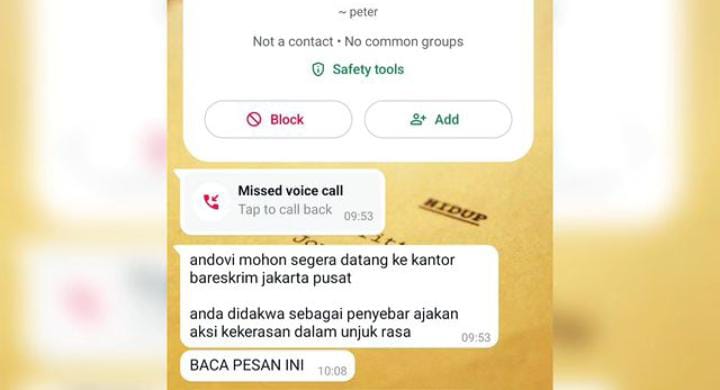 Andovi da Lopez Ikut Demo Peringatan Darurat, Dapat Ancaman dari Nomor WhatsApp Oknum Tentara Karena Ini