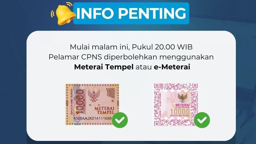 BKN Bolehkan Pendaftaran CPNS 2024 Gunakan Meterai Tempel, Ini Perbedaan  Pembubuhannya dengan E-Meterai