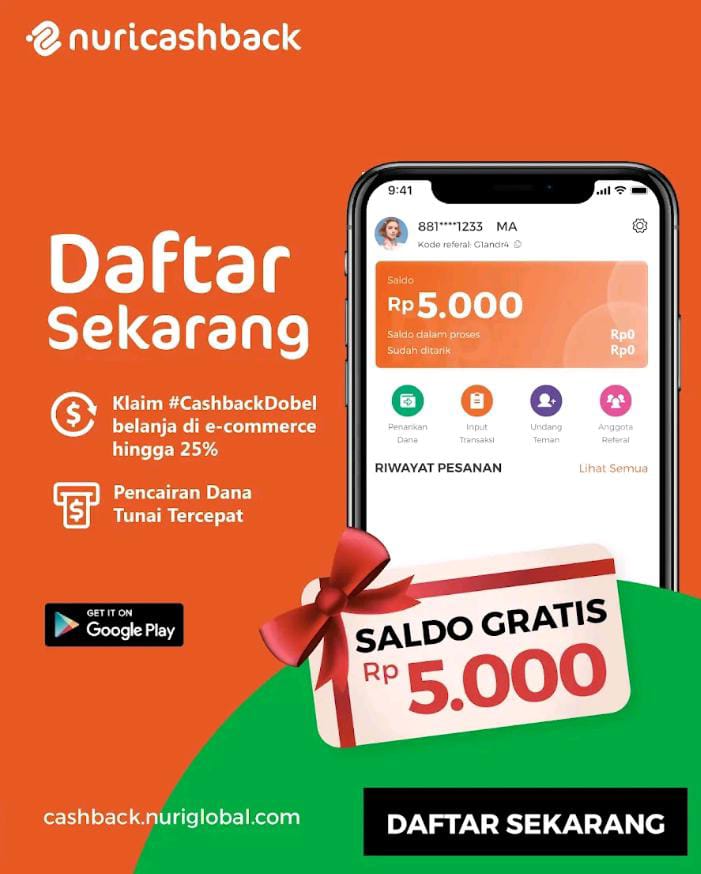 Nuri Cashback, Aplikasi Penambah Saldo DANA, Klik Linknya Dapatkan Rp500 Ribu