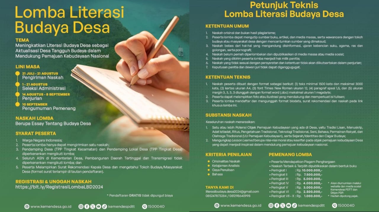 Menangkah Hadiah Jutaan di Lomba Literasi Budaya Desa oleh Kemendes PDTT: Begini Alurnya