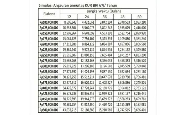 Tabel Angsuran KUR BRI 2023 Terbaru Hingga Akhir Desember Simulasi Pinjaman Rp 100 Juta