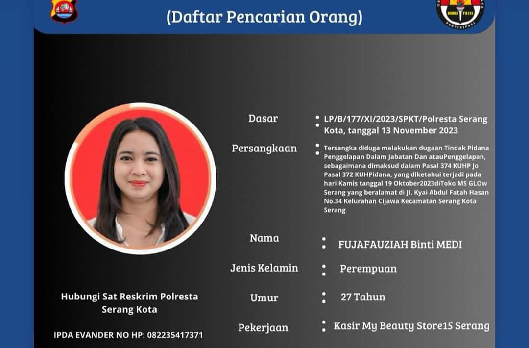 Tilep Uang Toko Skincare, Wanita Cantik Asal Pandeglang Jadi Buronan Polisi, Hidup Sederhana Berubah Jadi Wah