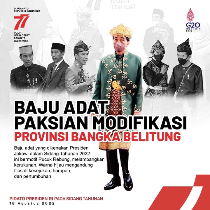 Sampaikan Pidato Kenegaraan, Presiden Jokowi Kenakan Pakaian Adat Paksian-Bangka Belitung 