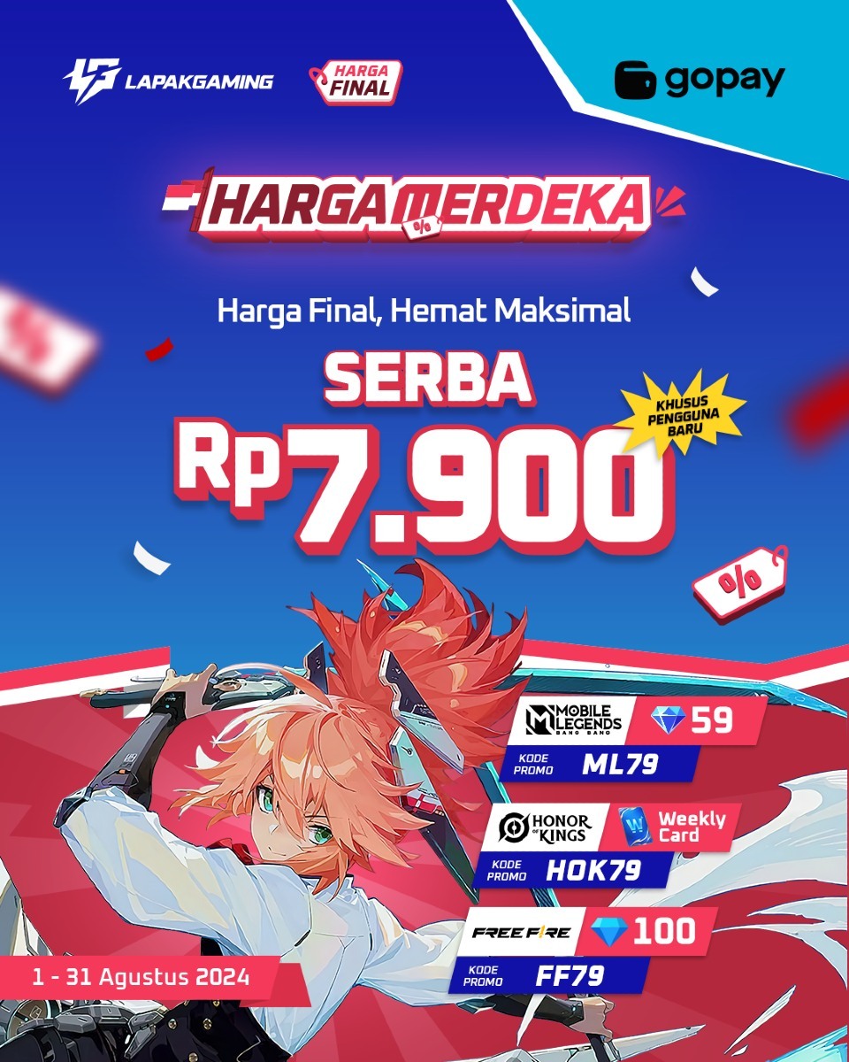 Promo Merdeka Serba Rp 7,900 Lapakgaming x GoPay untuk Top Up HOK, ML, dan FF