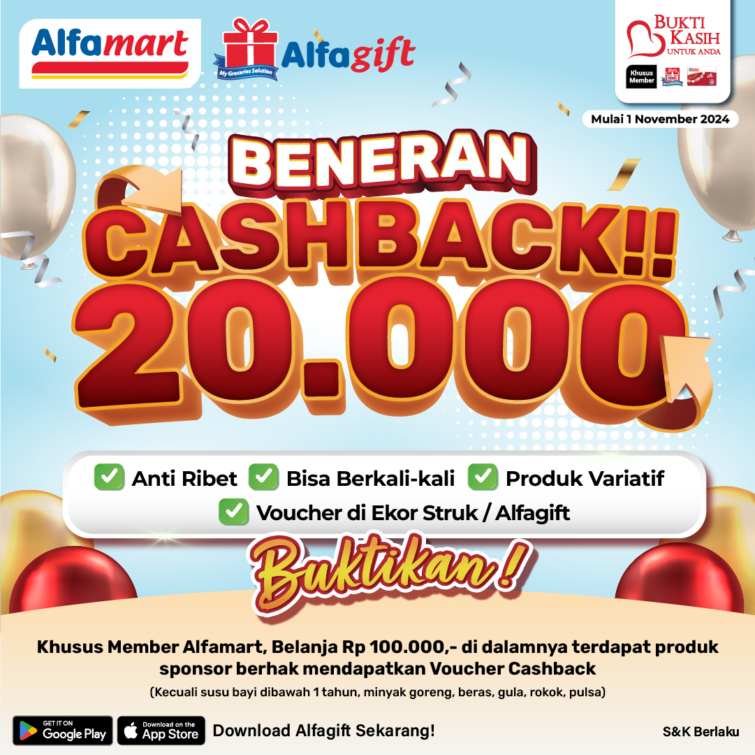 Promo November Alfamart, Bagi-bagi Cashback Rp 20.000