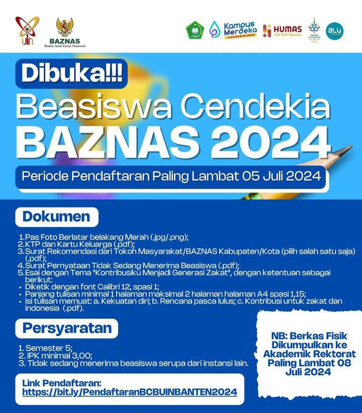 Mahasiswa UIN SMH Banten Semester 5 Merapat, Yuk Daftar Beasiswa Cendekia Baznas 2024, Ini Persyaratannya