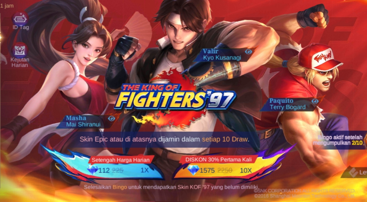 Bocoran Pola Bingo MLBB x KOF '97, Skin Gratis Mobile Legends Terbaru