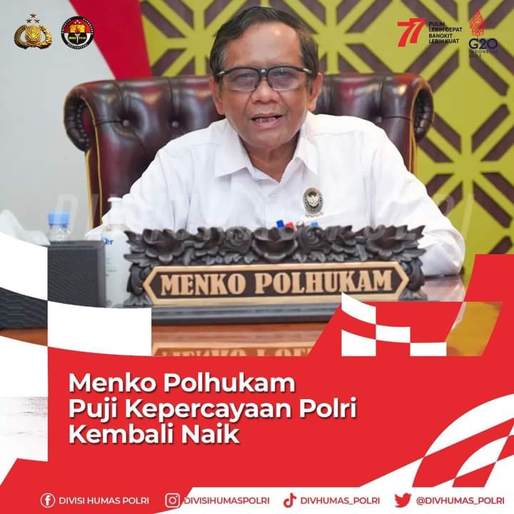 Kepercayaan Masyarakat Naik, Mahfud MD Puji Polri