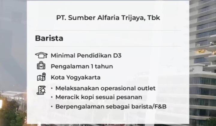 Ingin Menjadi Barista Profesional? PT Sumber Alfaria Trijaya Buka Loker Terbaru