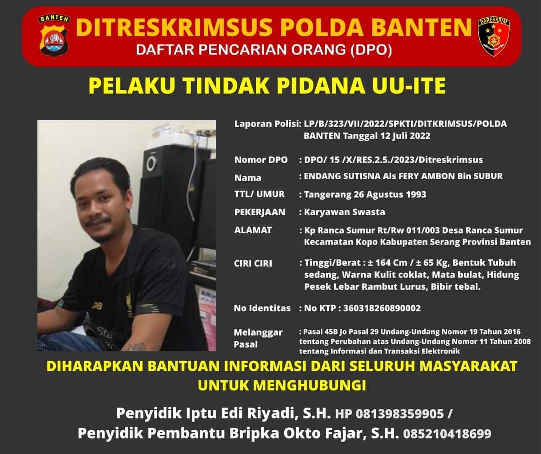 Nekat Teror HRD Perusahaan di Tangerang, Pria asal Serang Jadi Buronan Polda Banten