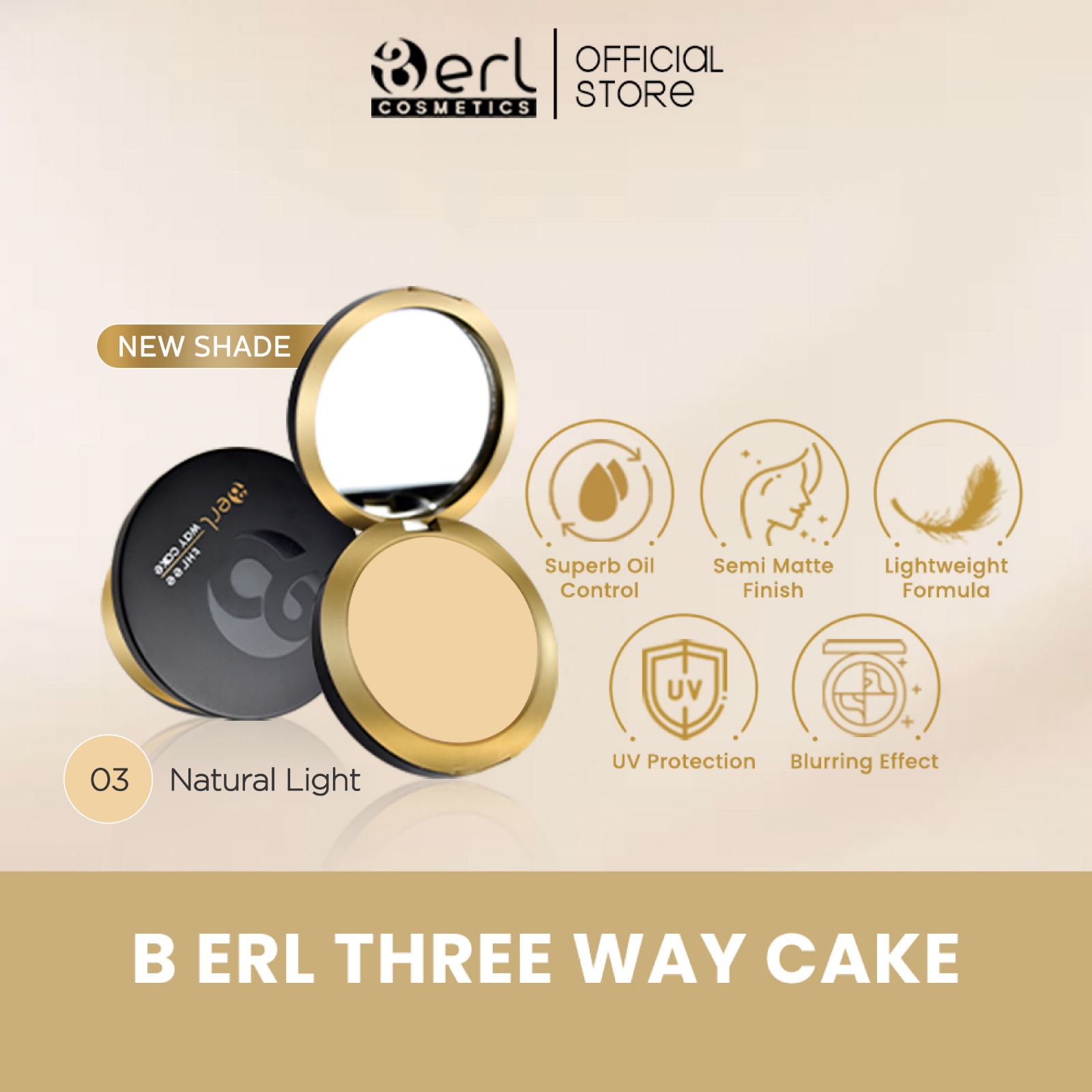 B Erl Three Way Cake, Bedak Multifungsi dengan Vitamin C Korea untuk Tampilan Cerah Alami