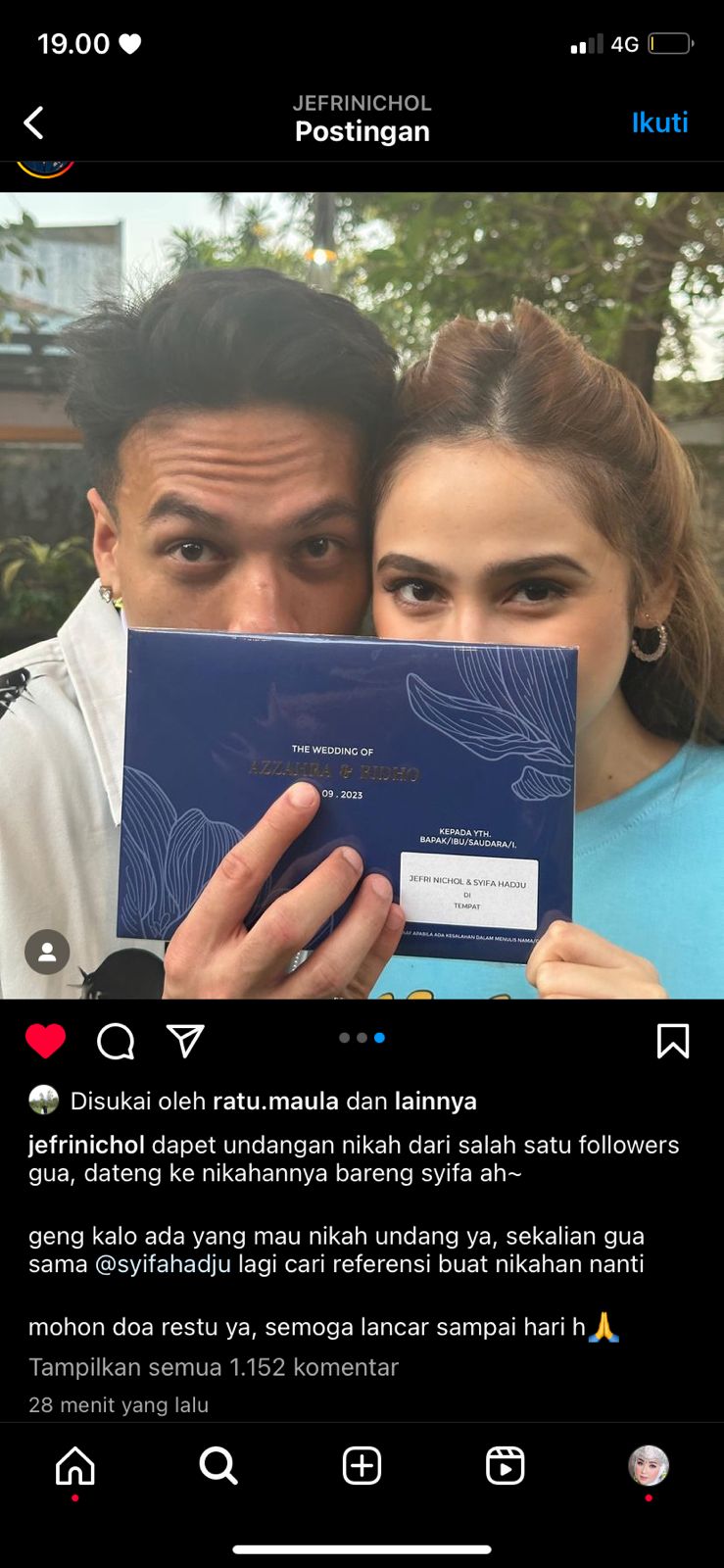 Auto Rame, Jefri Nichol Bakal Hadiri Undangan Pernikahan Followers yang DM di IG