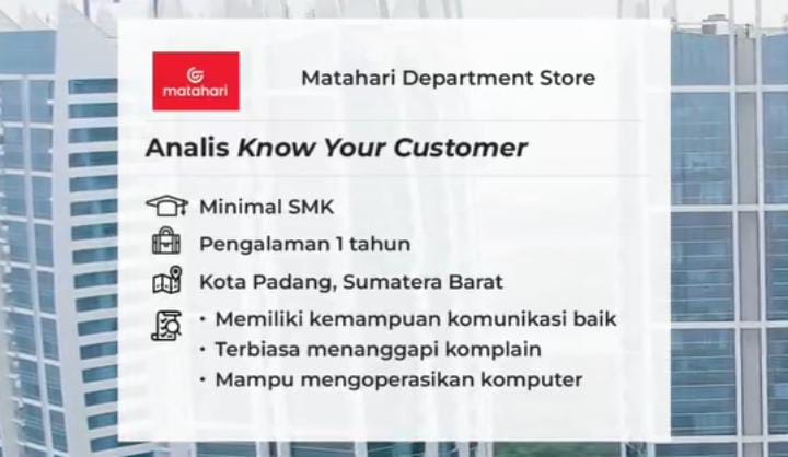 Loker Terbaru Matahari Department Store Tahun 2024, Peluang Karir Menarik untuk Lulusan SMK