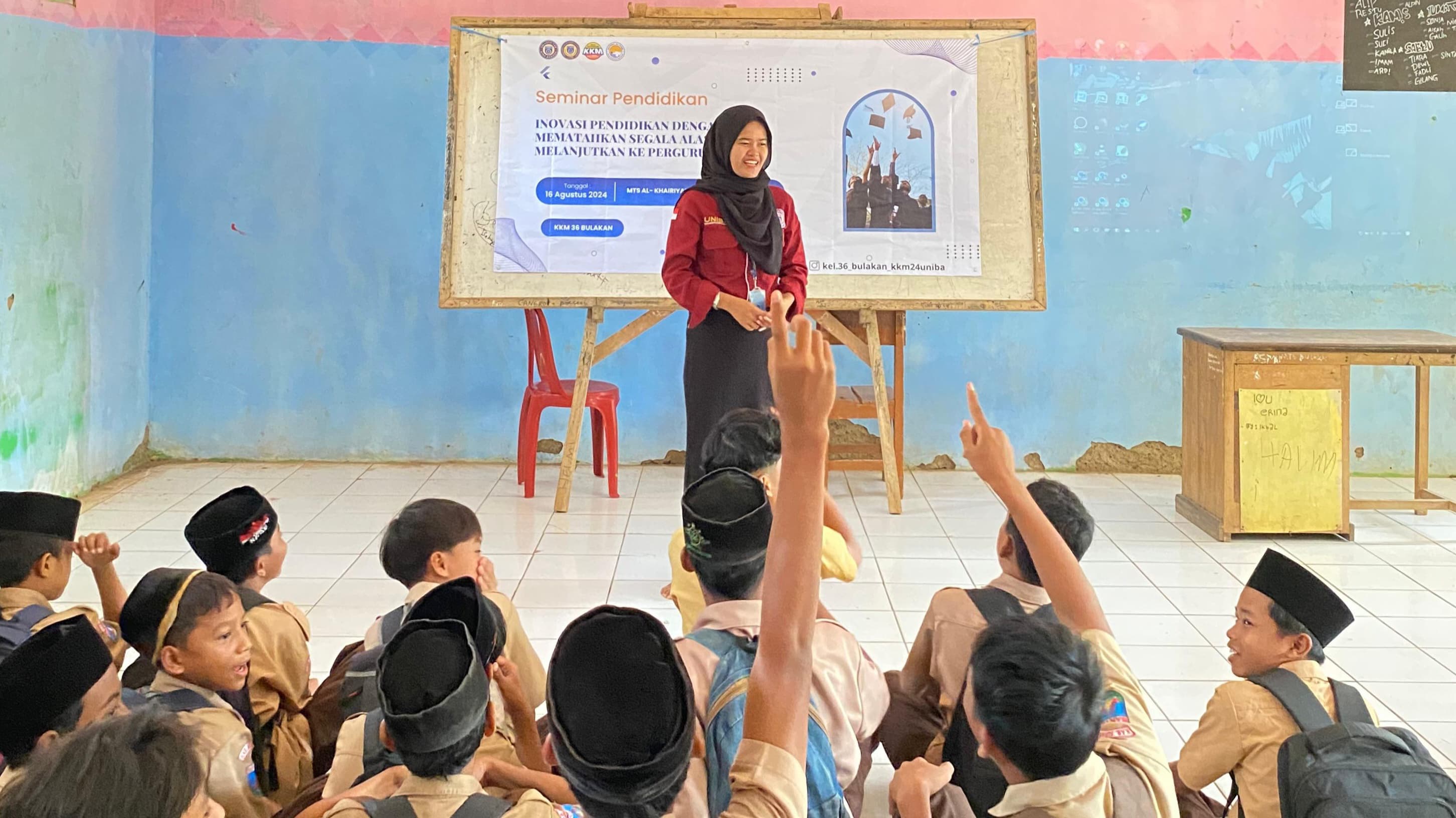 Bantu Sokong Pemahaman Beasiswa Bagi Siswa MTs AL-Khairiya, KKM Kelompok 36 UNIBA Gelar Seminar Pendidikan