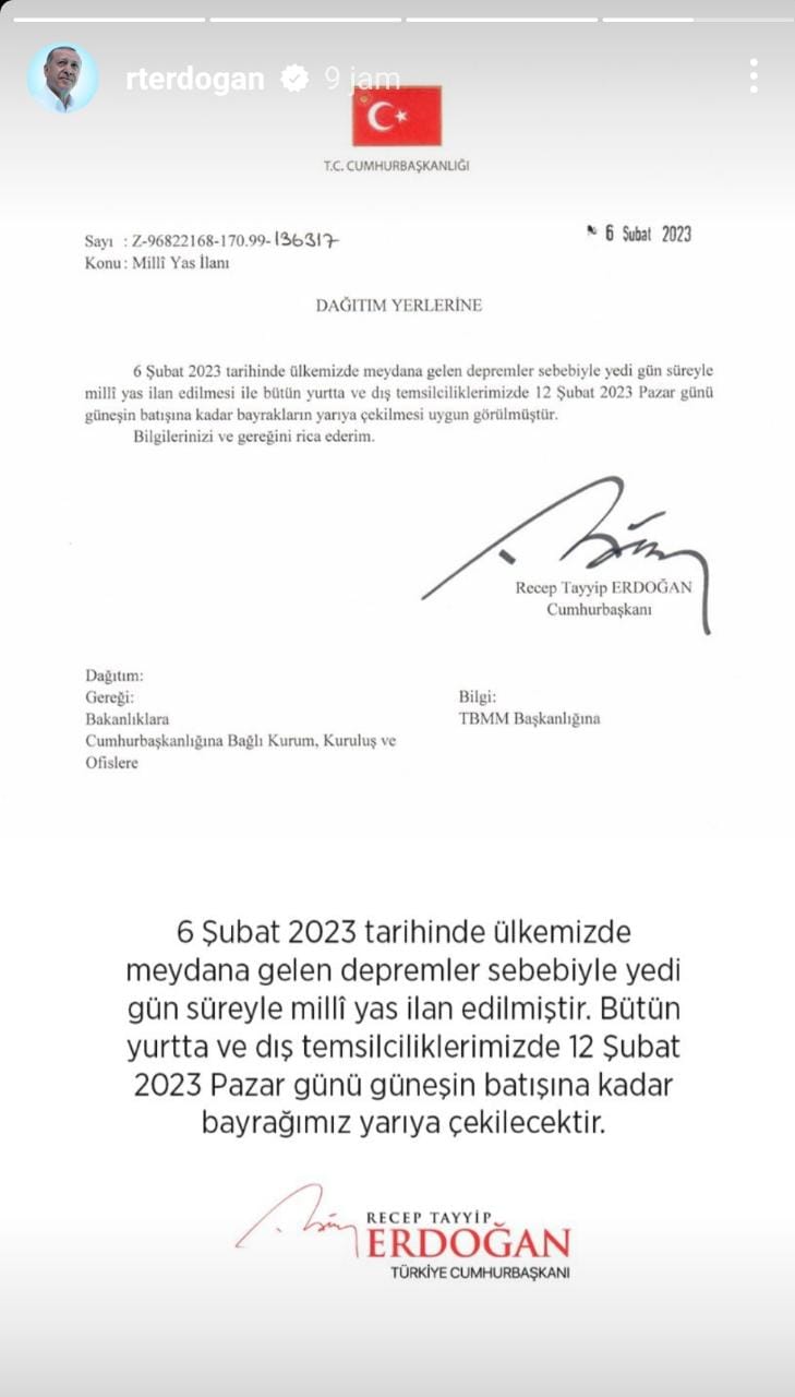 Update Gempa Turki Magnitudo 7,8, Presiden Erdogan Kerahkan 9.000 Personel dan Tetapkan Hari Duka Nasional