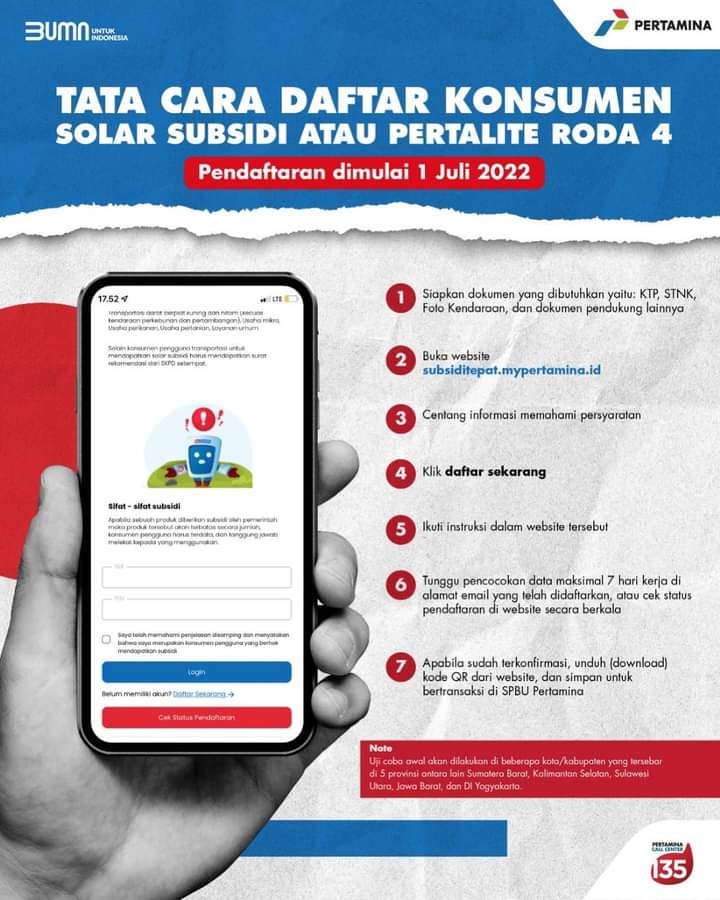 BREAKING NEWS: Pembeli Pertalite dan Solar Subsidi Harus Daftar Mulai 1 Juli 2022, Ujicoba di 5 Provinsi 