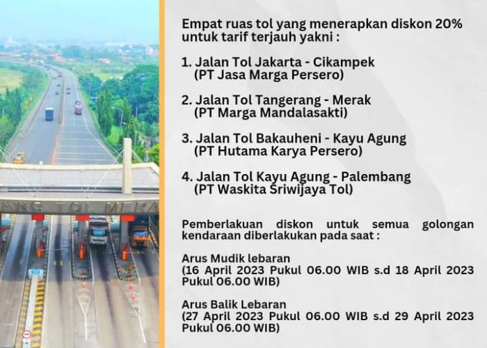 Hari Ini Diskon Tarif Tol 20% Mulai Diberlakukan di 4 Ruas Jalan Tol 