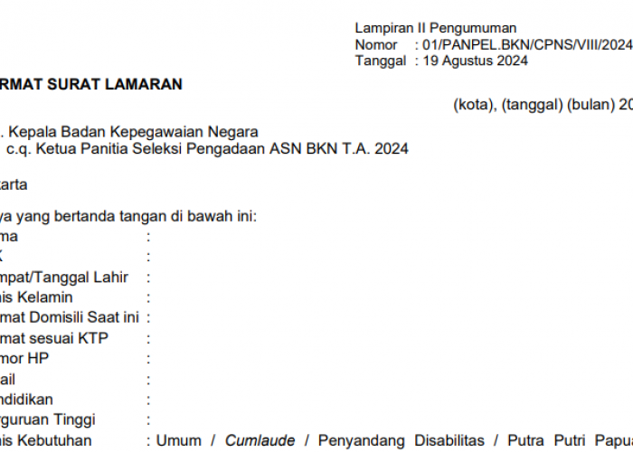 Link Download Format Surat Lamaran CPNS 2024