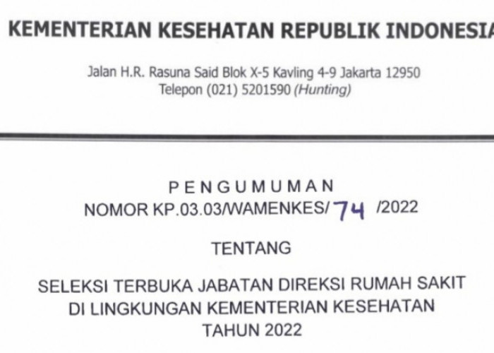 PENGUMUMAN! Kemenkes Buka Lowongan 60 Jabatan Direksi Rumah Sakit, Ini Syaratnya 