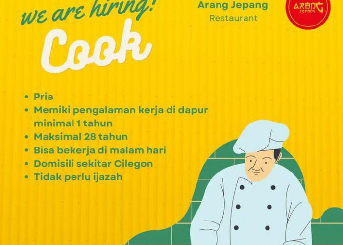 Arang Jepang Restaurant Cilegon Buka Loker Terbaru Khusus Laki-laki, Tanpa Persyaratan Ijazah