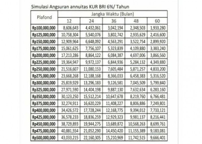 Tabel Angsuran KUR BRI 2023 Terbaru Hingga Akhir Desember Simulasi Pinjaman Rp 100 Juta