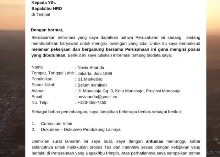 Mau Kirim Lamaran Kerja Tapi Bingung Bagaimana? Ini Tamplate Surat Lamaran Pekerjaan, Pasti Dilirik HRD