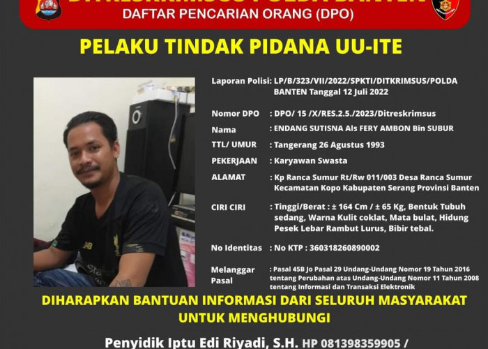 Nekat Teror HRD Perusahaan di Tangerang, Pria asal Serang Jadi Buronan Polda Banten